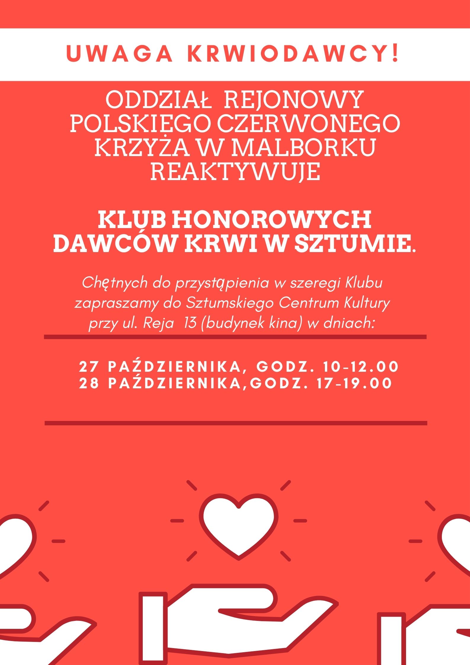 Obrazek informujący o Klubie Honorowych Dawców Krwi w Sztumie