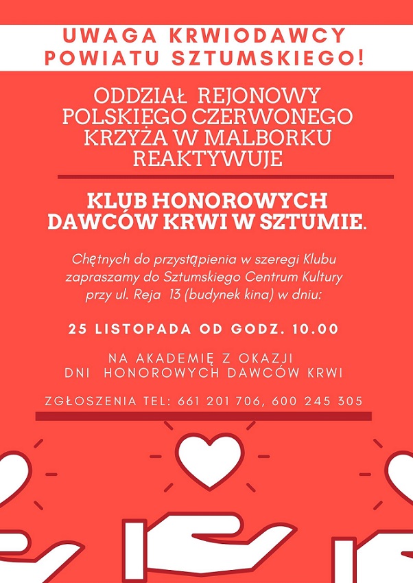 plakat informujący o wydarzeniu Klubu Krwiodawstwa