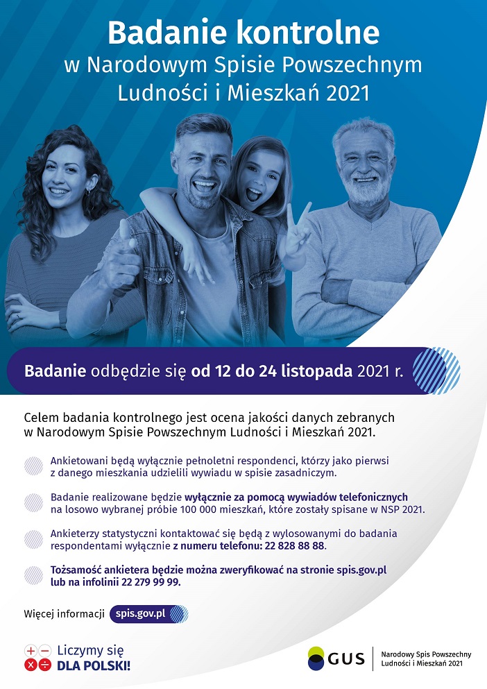 plakat informujący o badaniu kontrolnym Narodowego Spisu Powszechnego