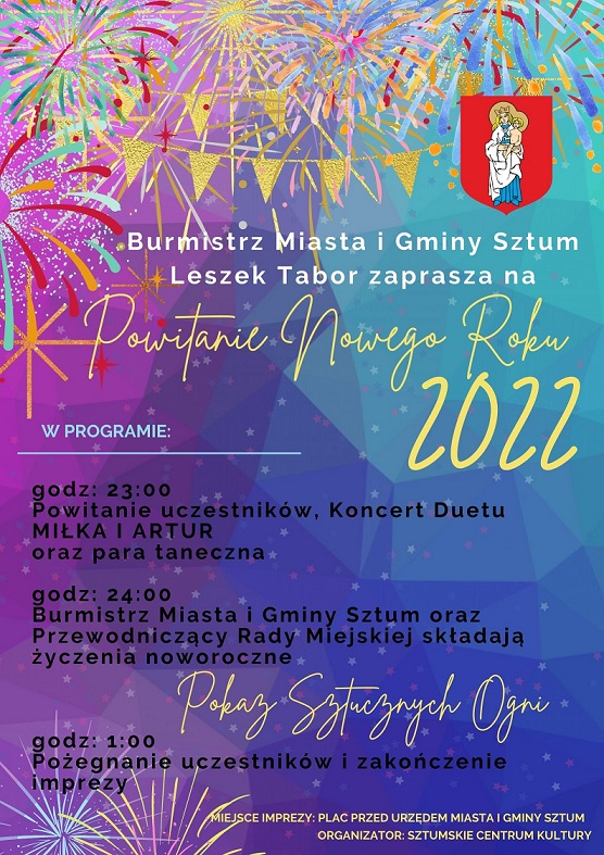 Plakat informujący o wydarzeniu "Sylwester 2022"