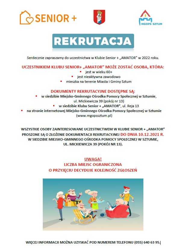 Plakat informujący o zaproszeniu do uczestnictwa w klubie Seniora Plakat informujący o zaproszeniu do uczestnictwa w klubie Seniora