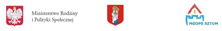 logotypy: Ministerstwo Rodziny i Polityki Społecznej, herb miasta Sztum, MGOPS Sztum