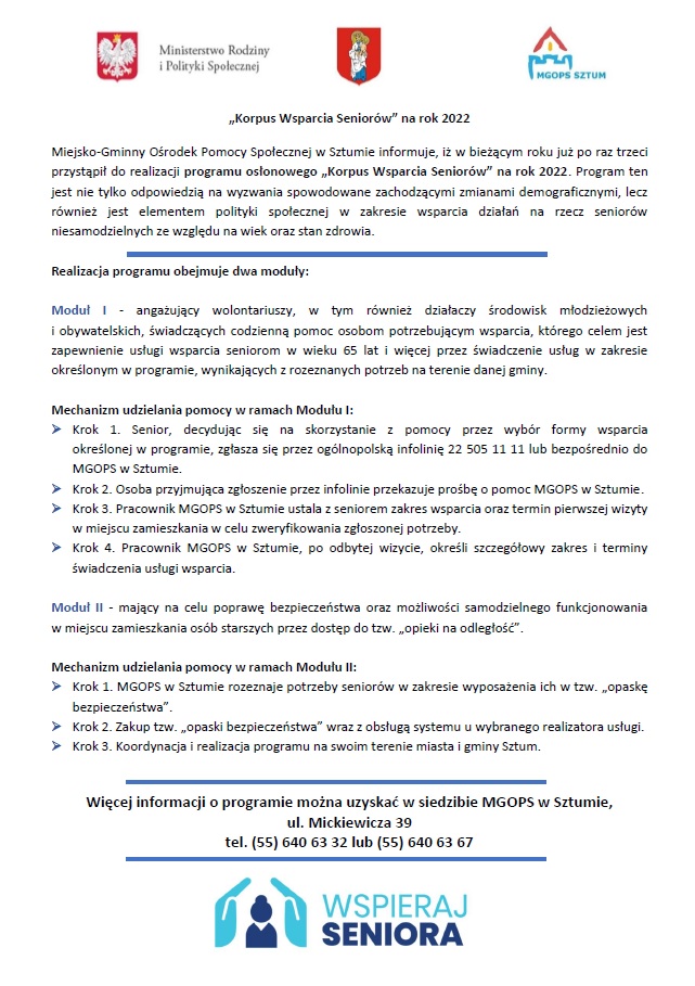 Grafika informująca o programie osłonowym "Korpus Wsparcia Seniorów" Grafika informująca o programie osłonowym "Korpus Wsparcia Seniorów"