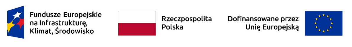 Belka logotyp&oacute;w Funduszy europejskich na&nbsp;Infrastrukturę, klimat, Środowisko, zawiejące logotyp FEIKŚ, flage Polski i&nbsp;Flage UE