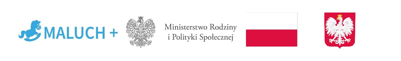 Grafika przedstawiająca logotypy: MALUCH+, Ministerstwo Rodziny i Polityki Społecznej, Flaga Polski, Godło Polski